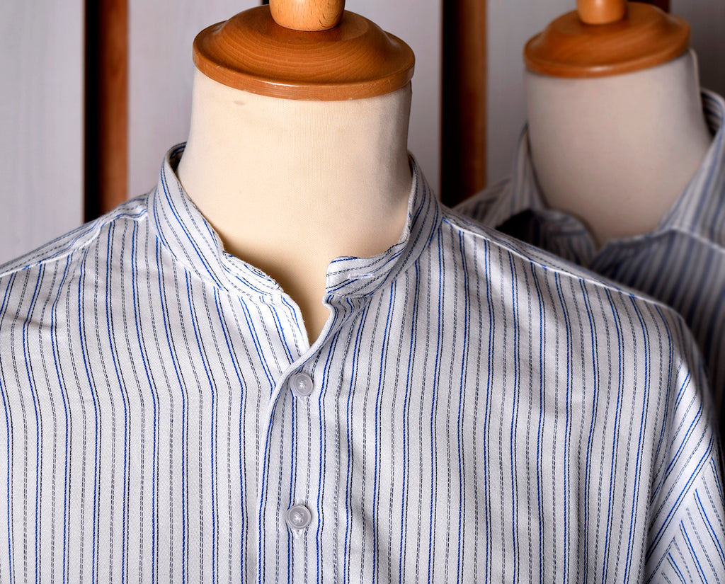 Neckband or Collarless Blue/Black Striped Workshirt (SH220NBB)