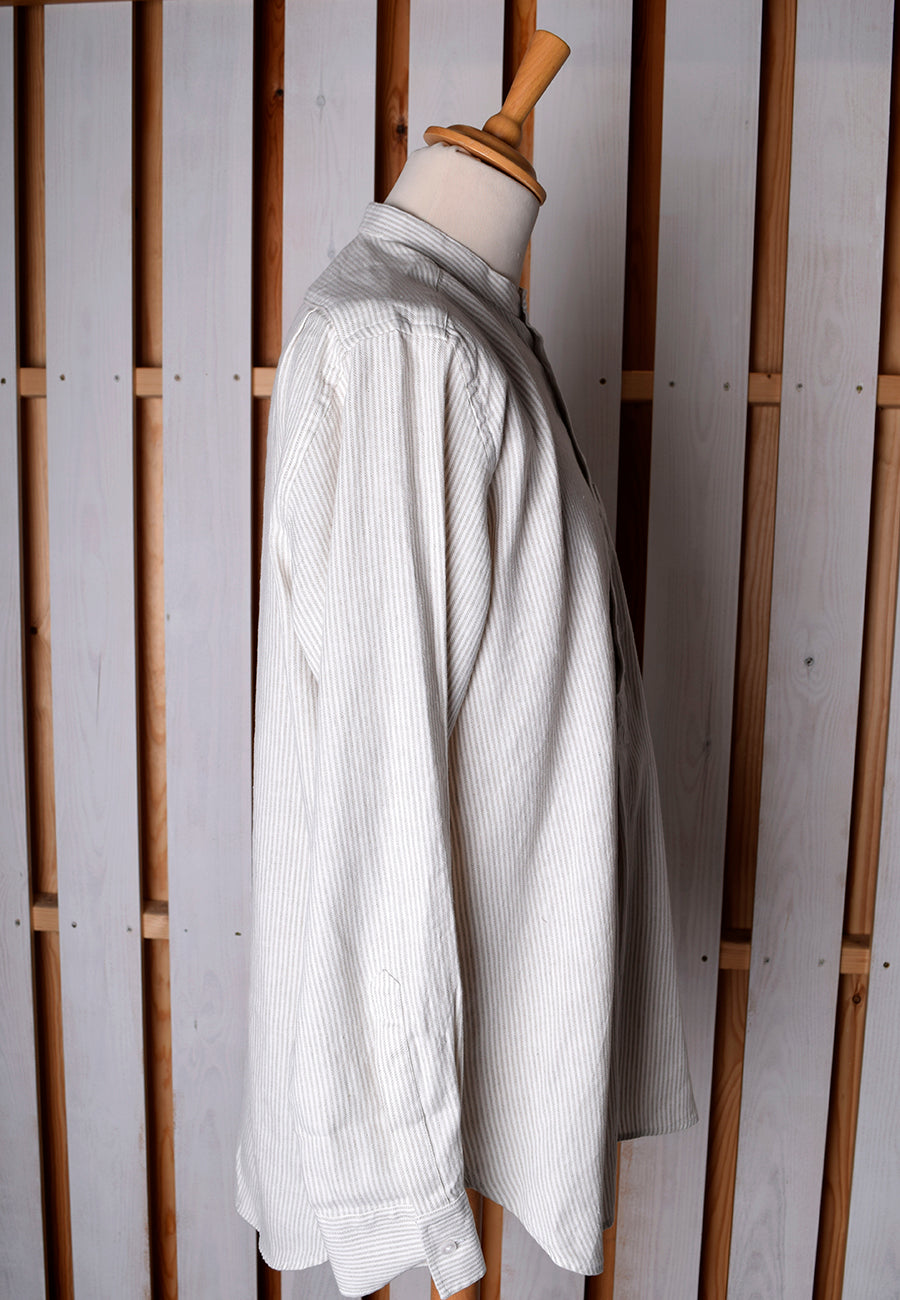 Linen / Cotton Stripe Grandad Work Shirt - Collar Attached or Collarless (SH2210)