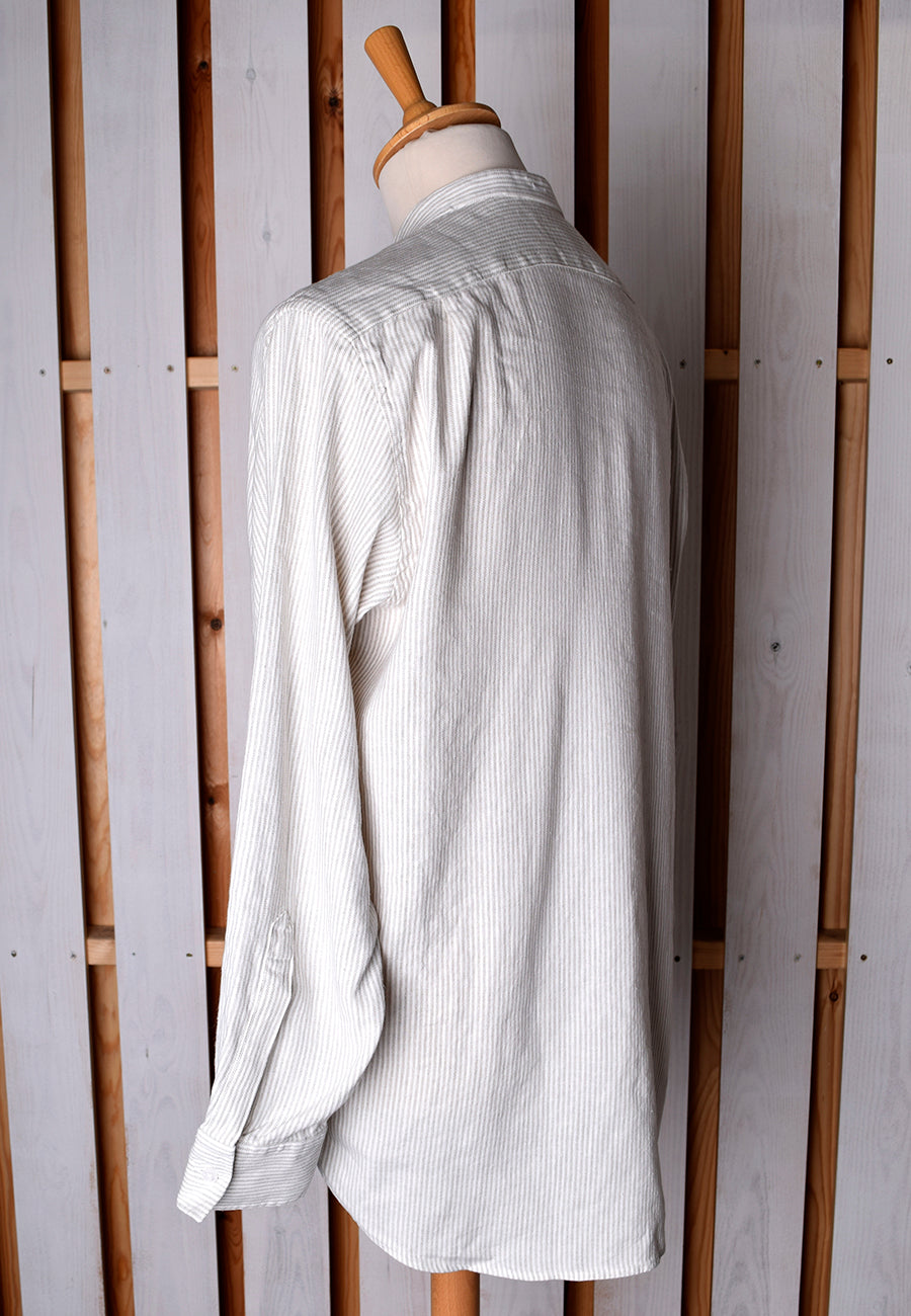 Linen / Cotton Stripe Grandad Work Shirt - Collar Attached or Collarless (SH2210)