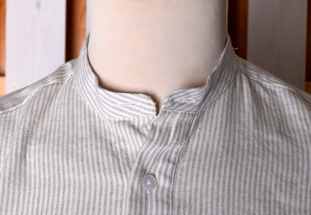 Linen / Cotton Stripe Grandad Work Shirt - Collar Attached or Collarless (SH2210)