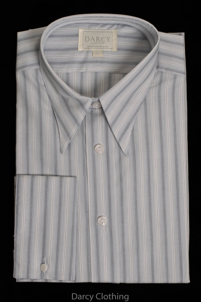 Replica Striped Fabric Spearpoint Collar Shirt | Permanent Stock (SH190R) - Colour 99 - Duck Egg Blue Stripe