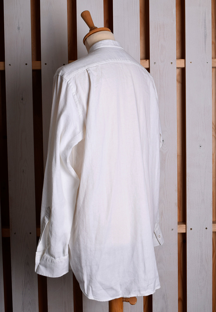 White Linen / Cotton Herringbone Shirt - Classic Collar or Collarless (SH2211)