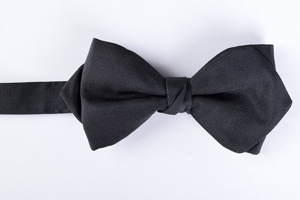 Black Silk Barathea Pointed End Bow Tie - Ready Tied (CR545BR)