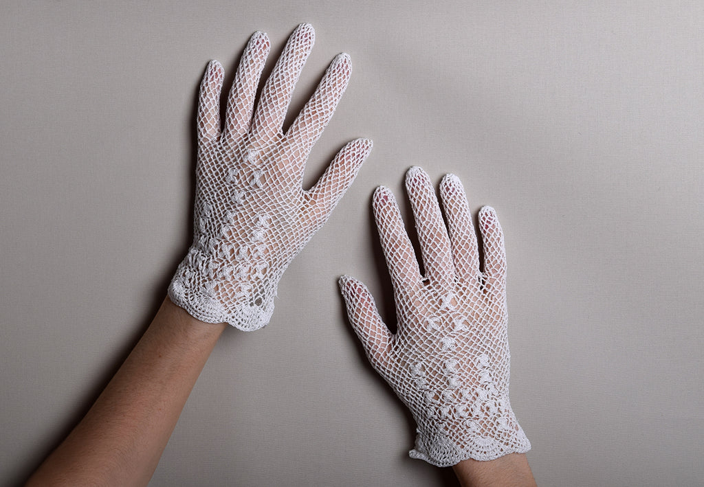 Cotton Crochet Ladies Gloves (GL650) - White