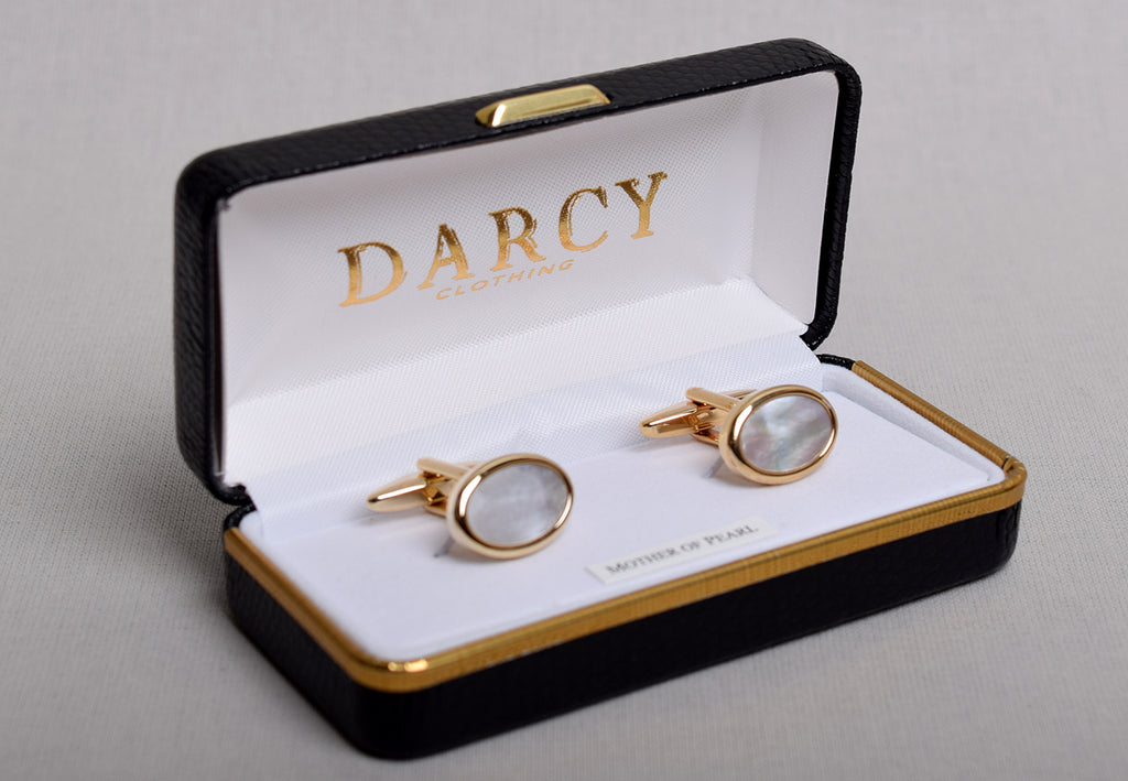 Gilt and Silver Cuff Links (ST915) - Gilt/Mother of Pearl - Oval