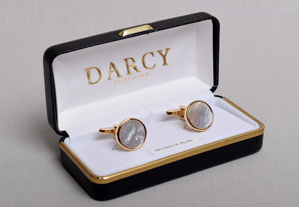 Gilt and Silver Cuff Links (ST915) - Gilt/ Mother of Pearl - Round