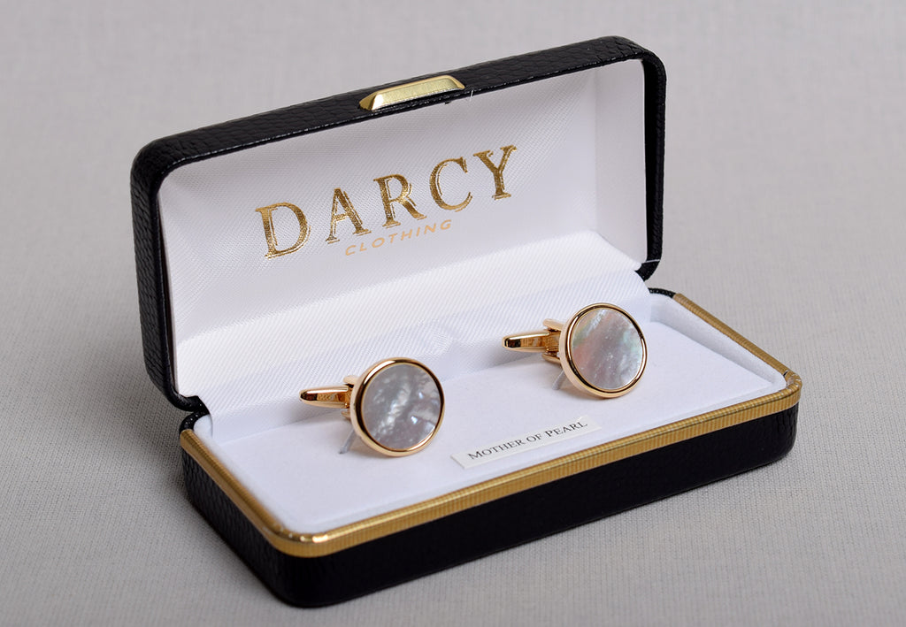 Gilt and Silver Cuff Links (ST915) - Gilt/ Mother of Pearl - Round