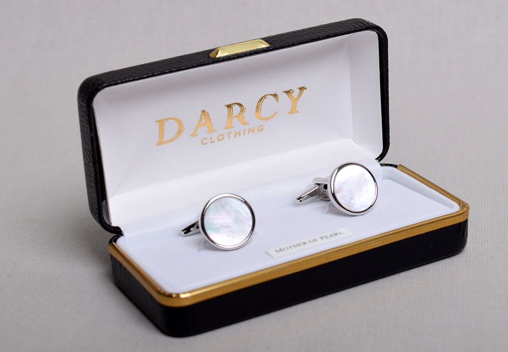 Gilt and Silver Cuff Links (ST915) - Silver/Mother of Pearl - Round