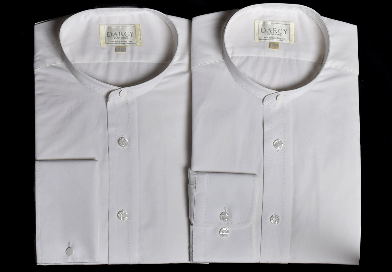 men's no collar dress shirts Collarless White Poplin Barrister Tunic Shirt – Darcy Clothing