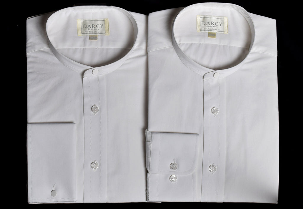 Collarless White Poplin Tunic Shirt (SH200) - Double and Single Cuff