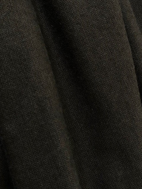 Ebony Black Brushed Cotton Herringbone 