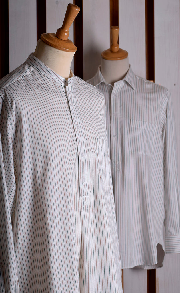 Collar Attached Green Brown Striped Workshirt (SH220CA)