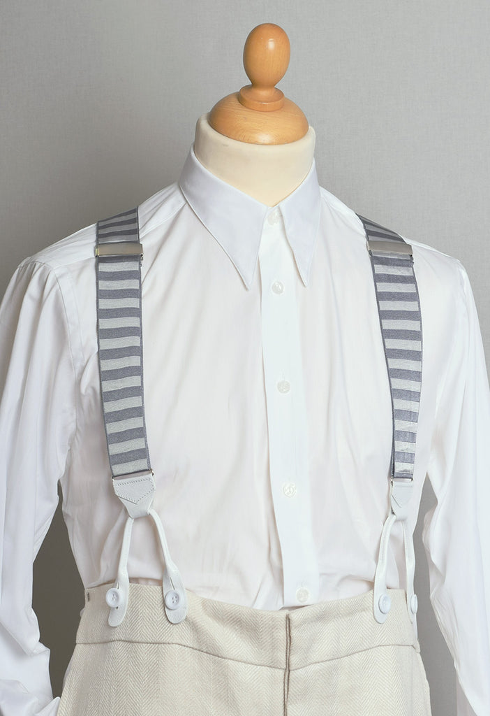 Horizontal Stripe Ribbon Braces (BR740) - Grey/White