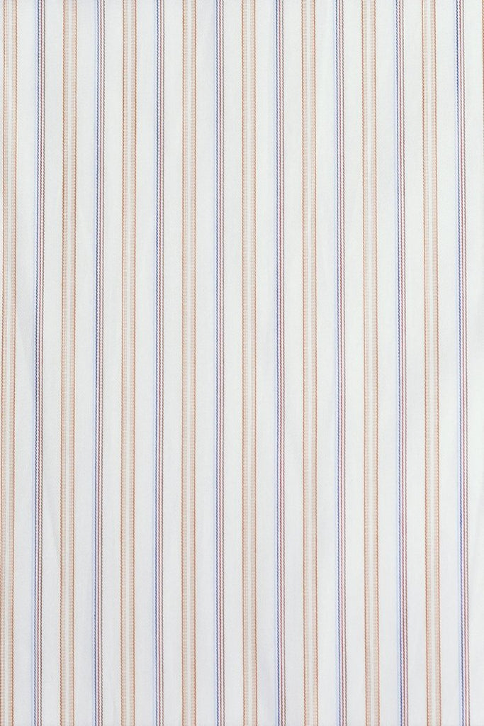 Replica Striped Fabric Neckband Tunic Shirt with Separate Collar (SH185) - Colour 75 - Blue/Brown/White Multi Stripe