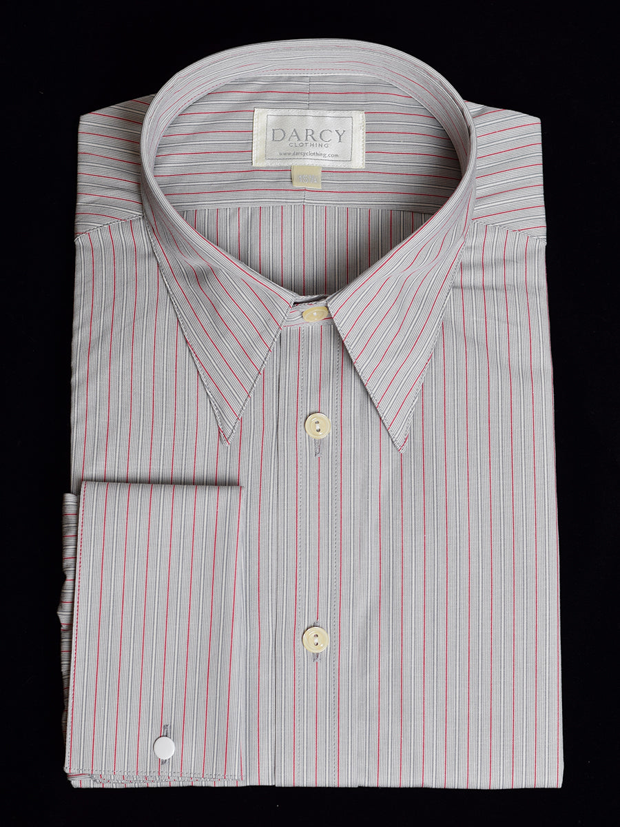 Replica Striped Fabric Spearpoint Collar Shirt | Permanent Stock (SH190R) - Colour 76 - Grey/Red Stripe