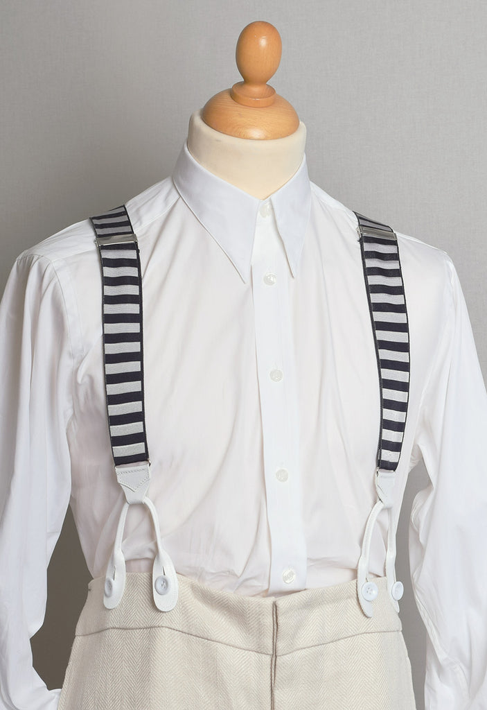 Horizontal Stripe Ribbon Braces (BR740) - Black/White