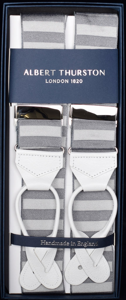 Horizontal Stripe Ribbon Braces (BR740) - Grey/White