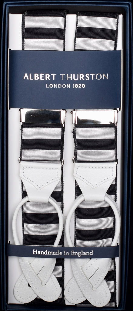 Horizontal Stripe Ribbon Braces (BR740) - Black/White