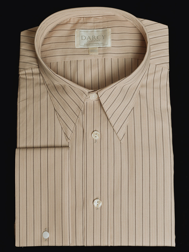 Replica Striped Fabric Spearpoint Collar Shirt | Permanent Stock (SH190R) - Colour 77 - Chocolate Stripe