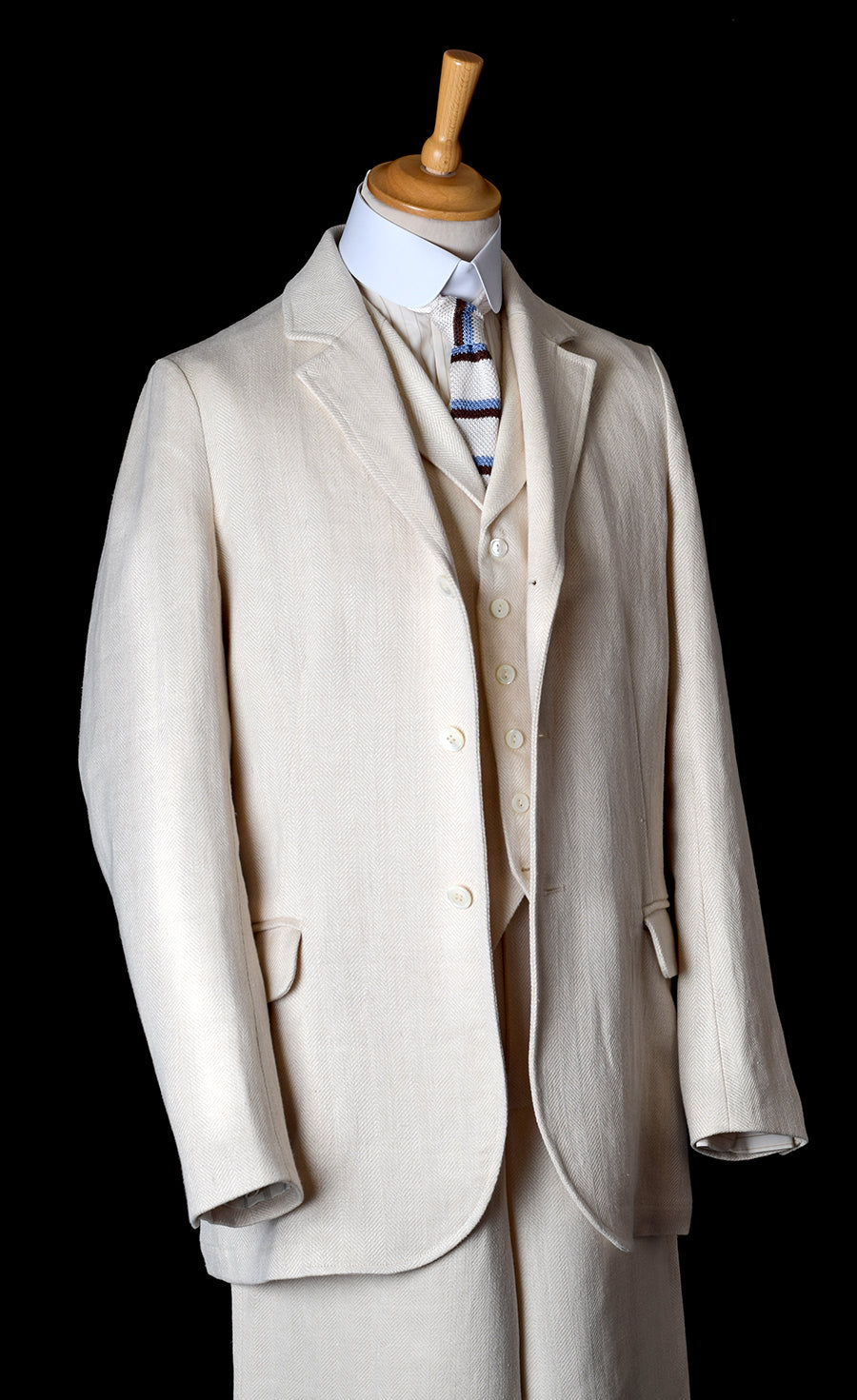 Heavyweight Ivory Herringbone Fully Lined Linen Jacket (JA933