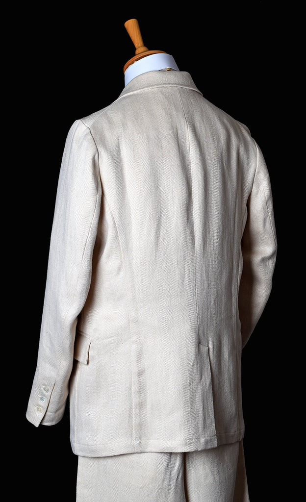 Heavyweight Ivory Herringbone Fully Lined Linen Jacket (JA933)