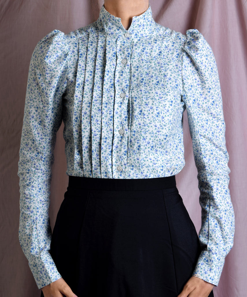 Liberty Print Fabric Ladies Victorian Blouse (BL002) - Blue Jubilee Floral