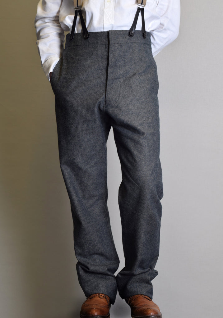 Grey Brushed Cotton Herringbone Fishtail Back Trousers (TR300)