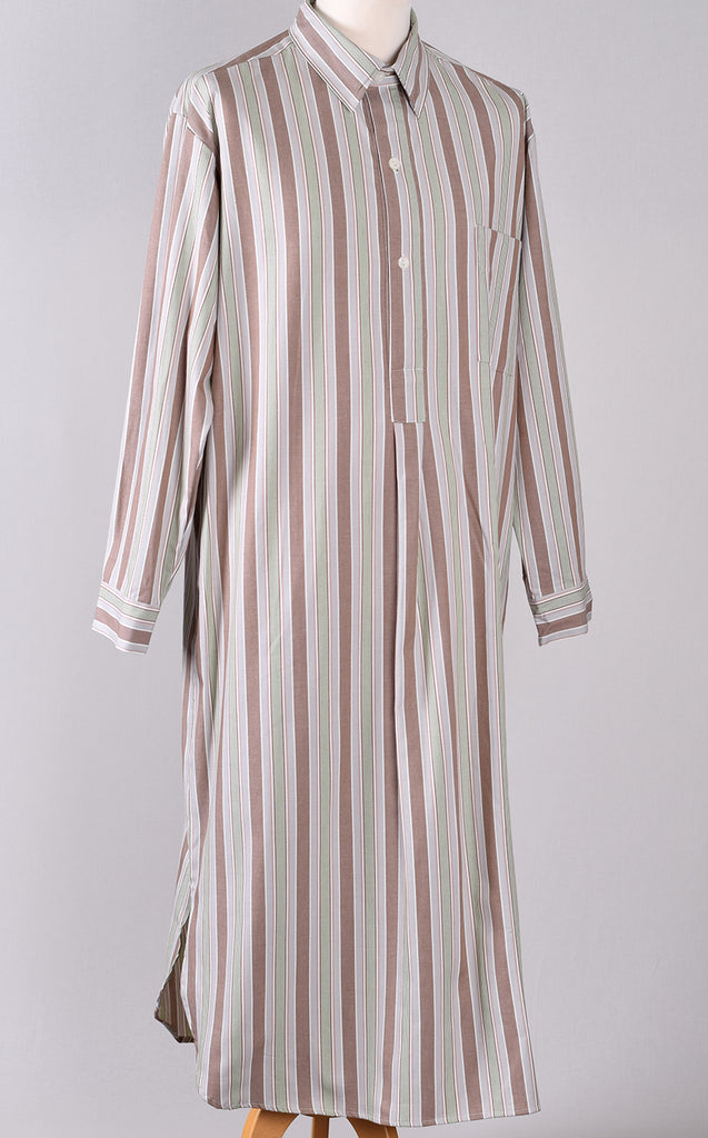 Edwardian Nightshirt (NW461) - Green / Brown Stripe