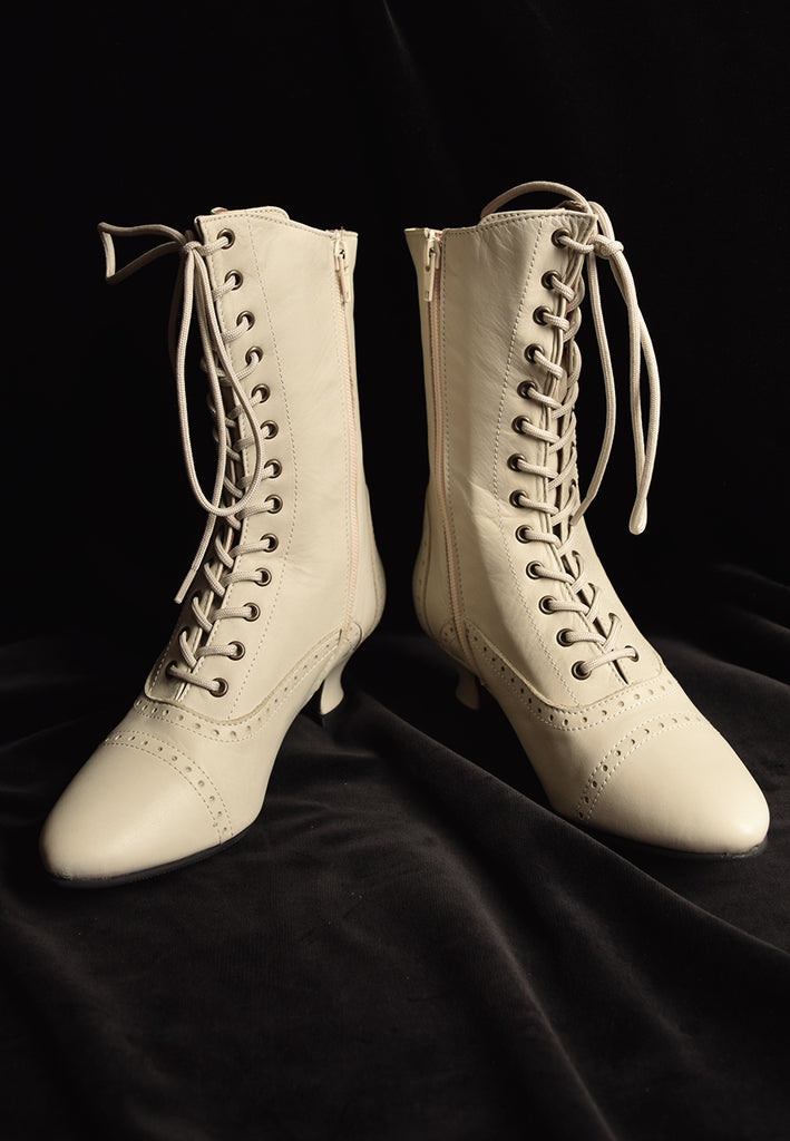 Victorian Side Zip Stone Leather Boots (SP1910ZS)