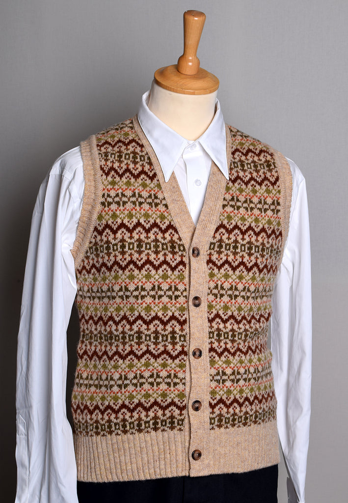 Button Through Fair Isle Waistcoat (KN150) - Tusk Brown