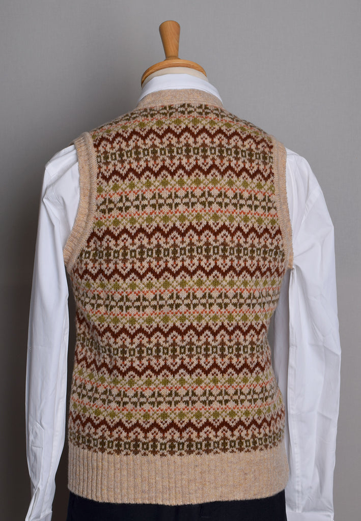 Button Through Fair Isle Waistcoat (KN150) - Tusk Brown