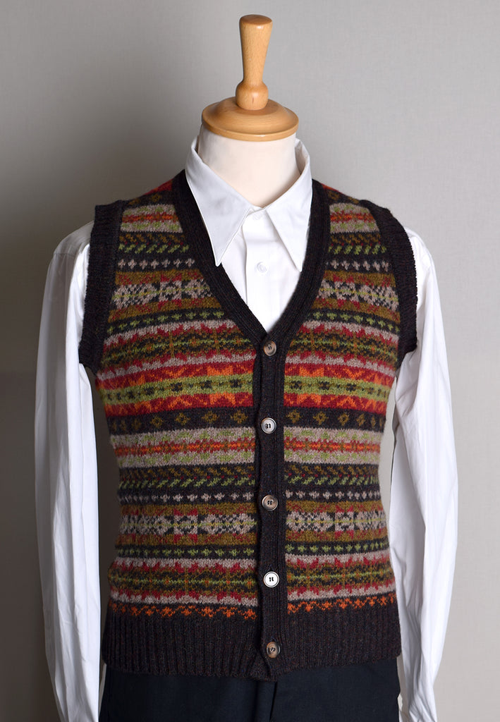 Button Through Fair Isle Waistcoat (KN150) - Turin