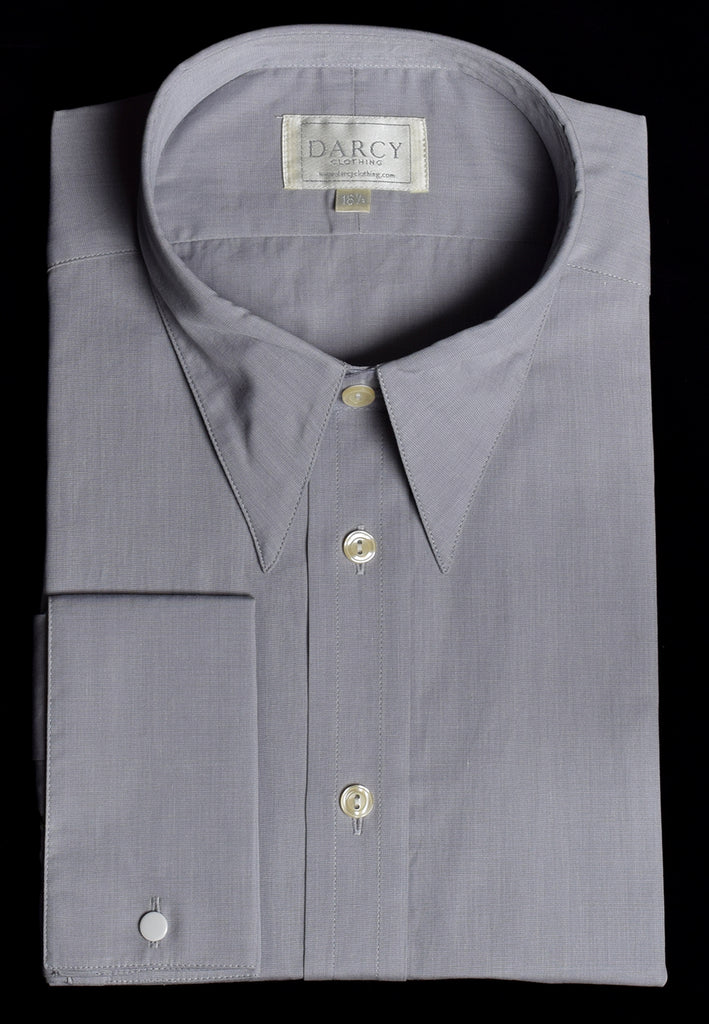 Plain Coloured Spearpoint Collar Shirt | Early C20th (SH190P) - Double Cuff - Pale Grey