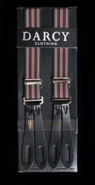 Leather End Narrow 1" Wide Button-on Braces (BR734) - Khaki / Red Stripe