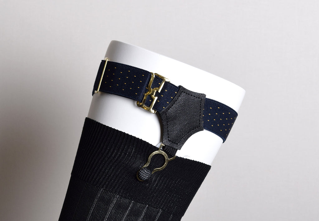 Patterned Sock Suspenders (BR702) - Navy with Yellow Spot