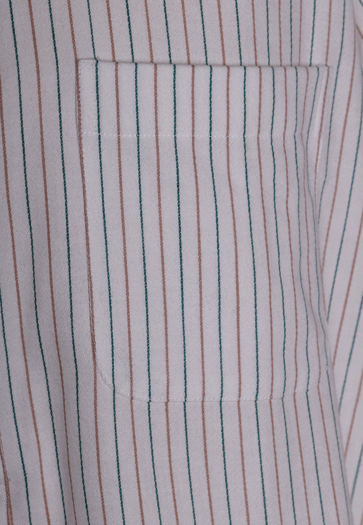 Neckband or Collarless Green Brown Striped Workshirt (SH220NB)