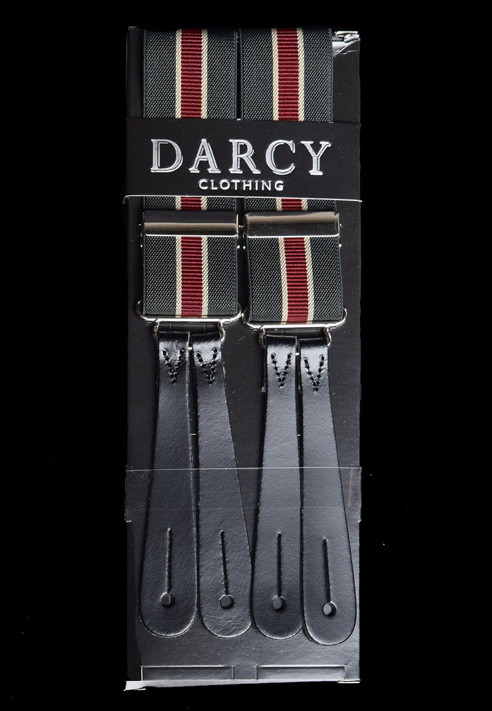 Working Men's Striped Button-On Braces (BR730) - Olive/Red
