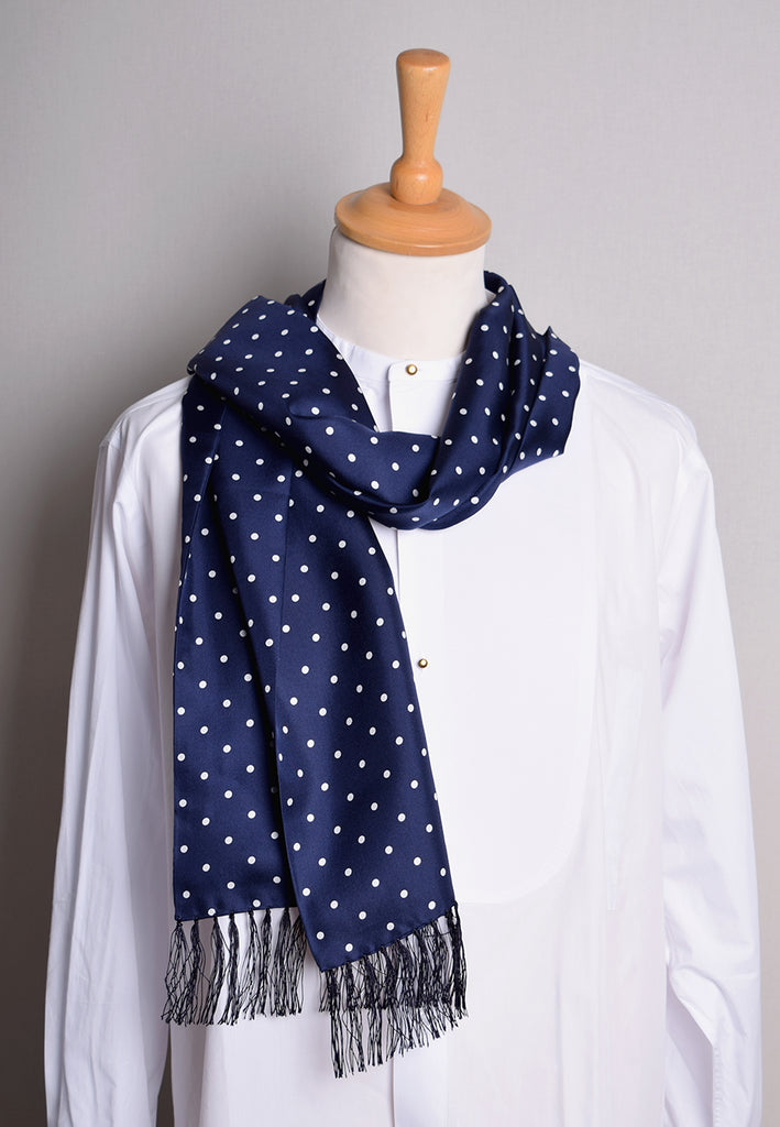 Spotted Silk Scarf (CR565) - Navy with White Spots