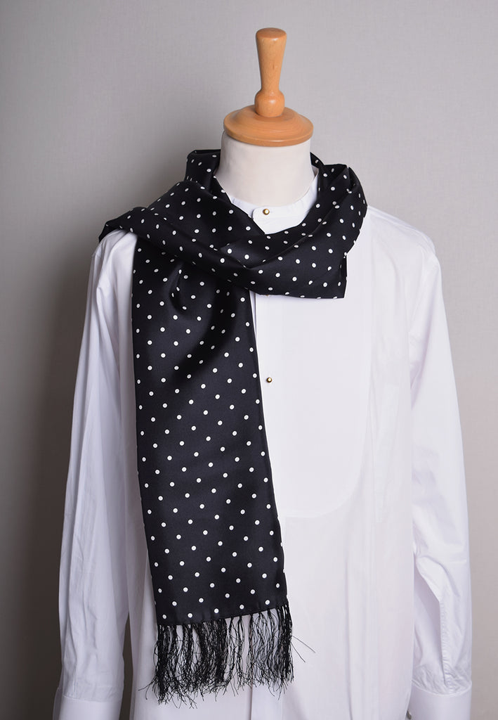 Spotted Silk Scarf (CR565) - Black with White Spots
