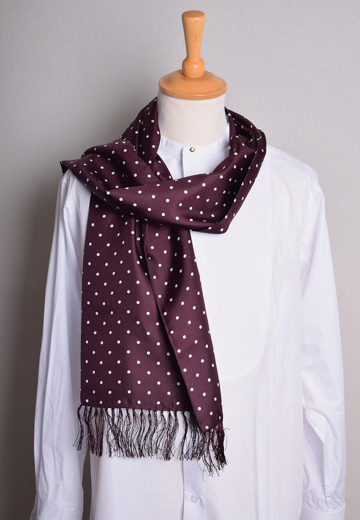 Spotted Silk Scarf (CR565) - Wine with White Spots