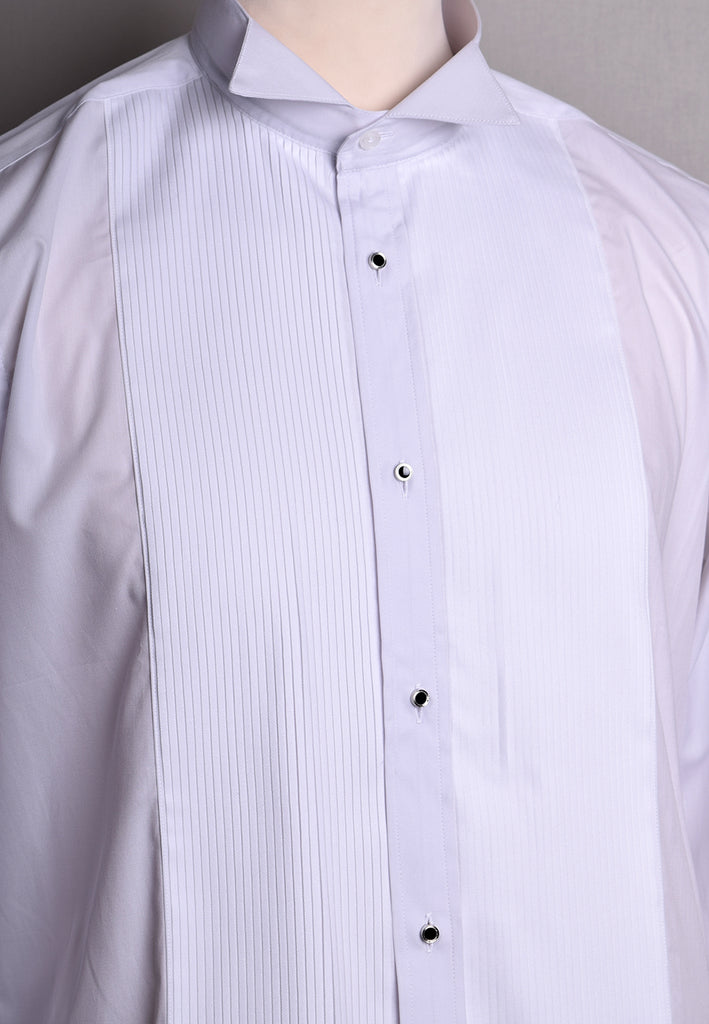Pleated Front Evening Shirt - Wing or Turndown Collar (SH254) - Pleat Detail