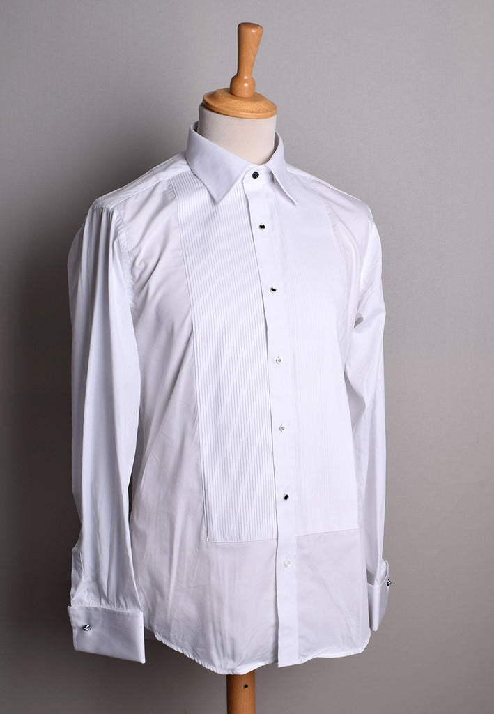Pleated Front Evening Shirt - Wing or Turndown Collar (SH254) - Classic Turndown Collar