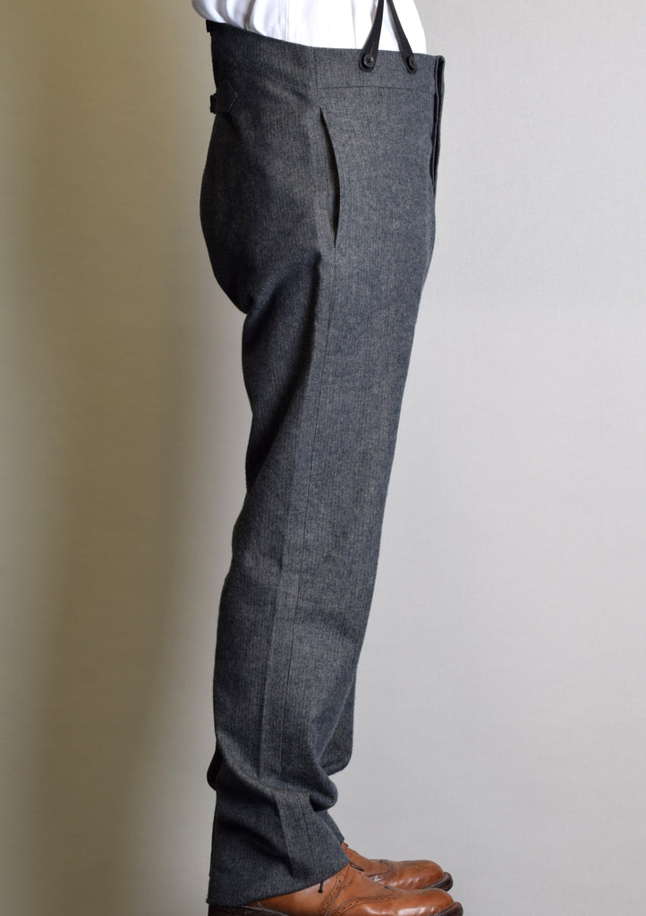 Grey Brushed Cotton Herringbone Fishtail Back Trousers (TR300)