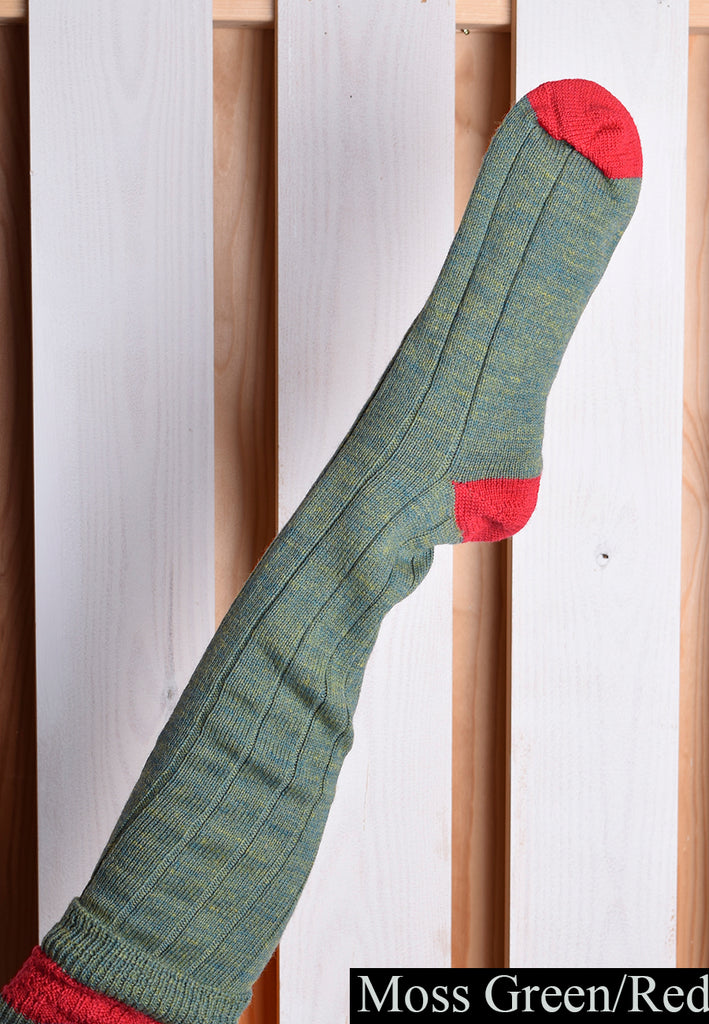 Wool Shooting Socks (SO121) - Moss Green/Red