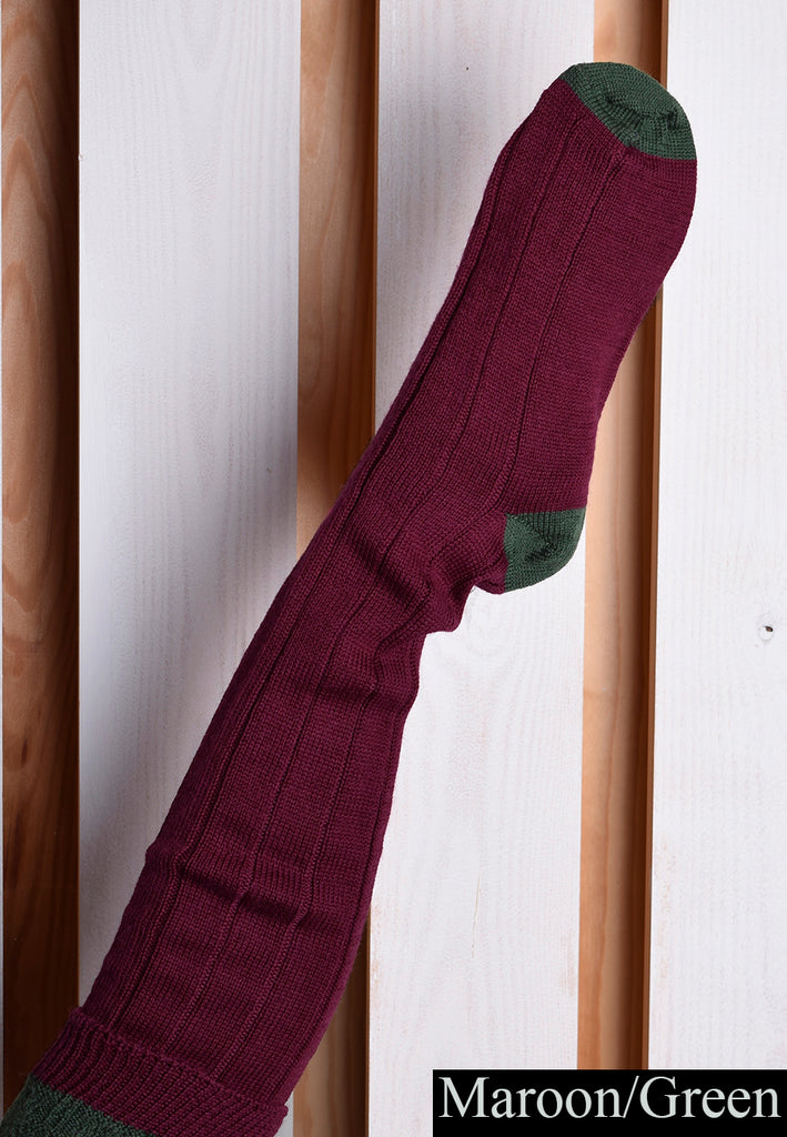 Wool Shooting Socks (SO121) - Maroon/Green