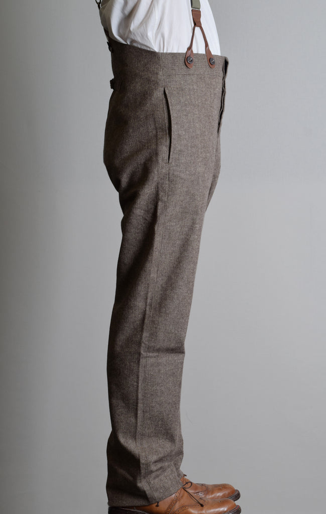 Brown Brushed Cotton Herringbone Fishtail Back Trousers (TR400)