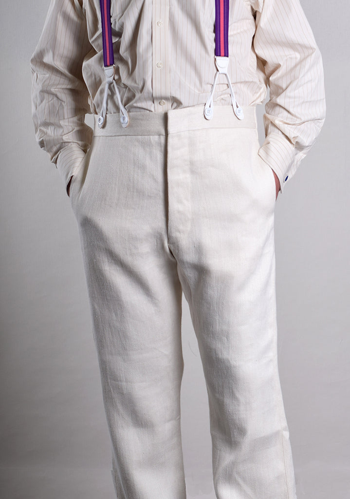 Heavyweight Ivory Herringbone Linen Trousers (TR922)