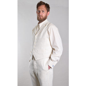 Heavyweight Ivory Herringbone Linen Waistcoat (WC922)