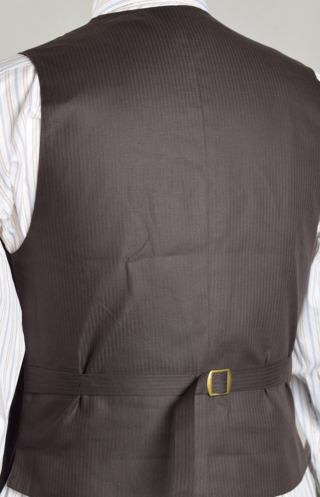 Dark Brown Brushed Cotton Herringbone Waistcoat (WC420)