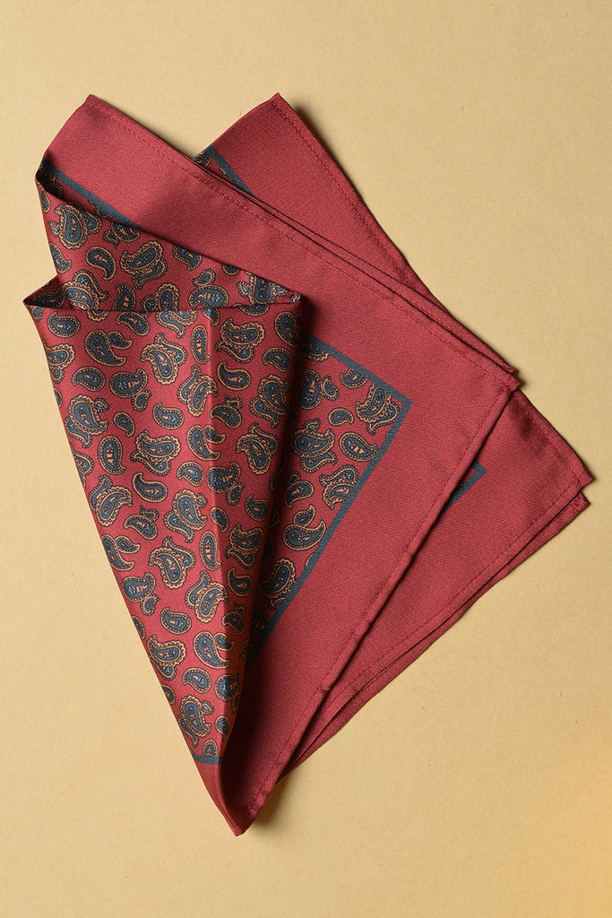Exclusive Silk Print Pocket Square (HA99E) - Red Paisley